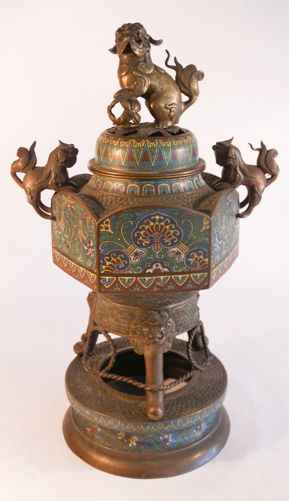 Antique Chinese Bronze & Cloisonne Censor Pot (1 of 12)