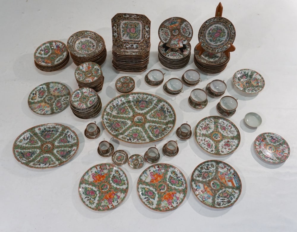 Large Set Antique Chinese Canton Rose Medallion (1 of 3)