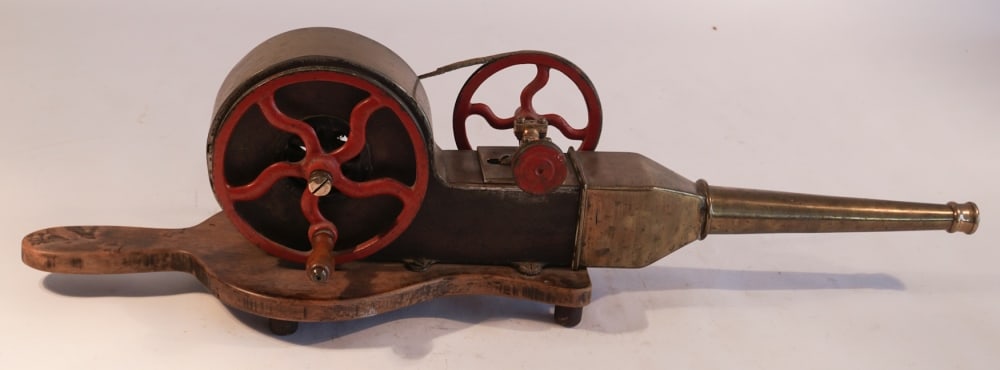 Interesting Antique Mechanical Table Bellows: Circa 1870. Very interesting devise with cage fan at interior to blow on fire when cranked. L27 3/4" Sold from the Braford Collection Natural Bridge, Virginia.