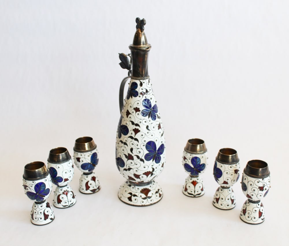 Antique Russian Enameled Silver Drink Set (1 of 5)