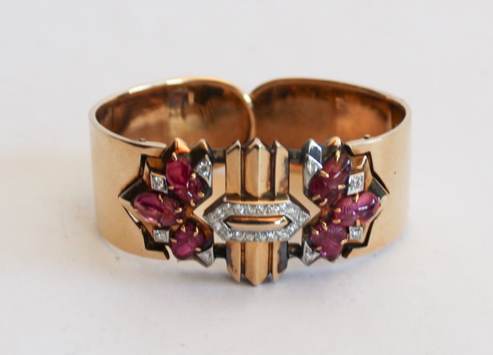 Excellent Art Deco Tiffany & Company 18k Gold Diamond & Ruby Bracelet (1 of 9)