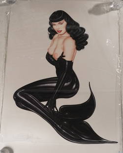 Olivia De Berardinis: (California, b. 1948) Original artist pencil signed lithograph titled, Bettie Page Mermaid (Up Periscope). Excellent condition signed lower left. Complete with COA from Leviton Fine Art of Cathedral C