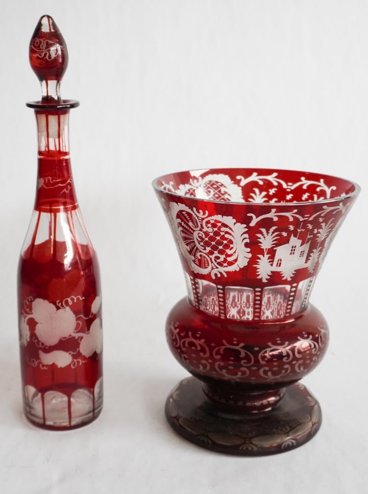 Two Antique Bohemian Cut Glass Table Wares (1 of 4)