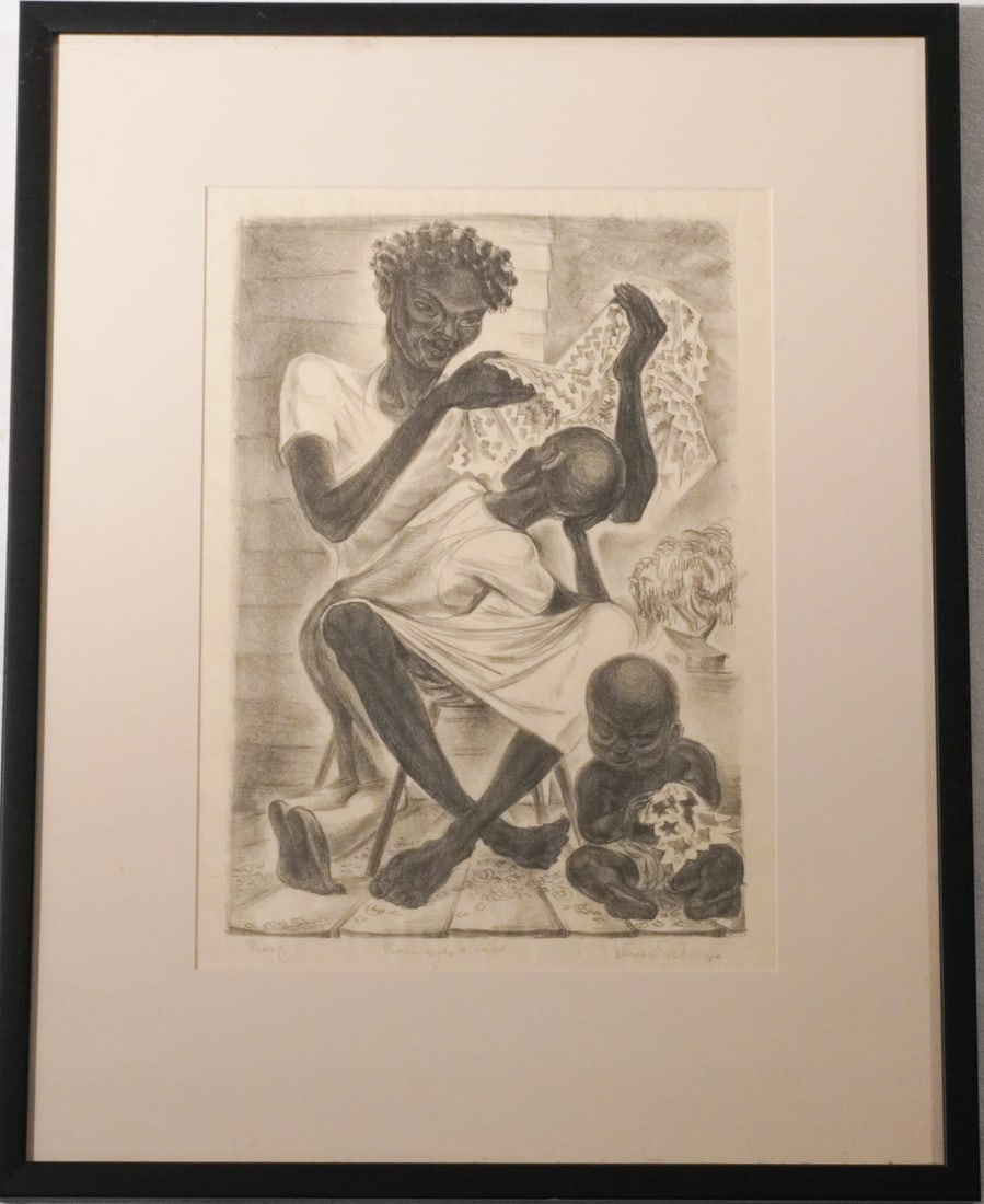 Palmer Schoppe: (California, 1912 - 2001) Original artist Proof titled, "Born Wid a veil." Signed lower right. Very nice well kept condition framed nicely for display. Sight size: H14" W10" (without mat and frame) So