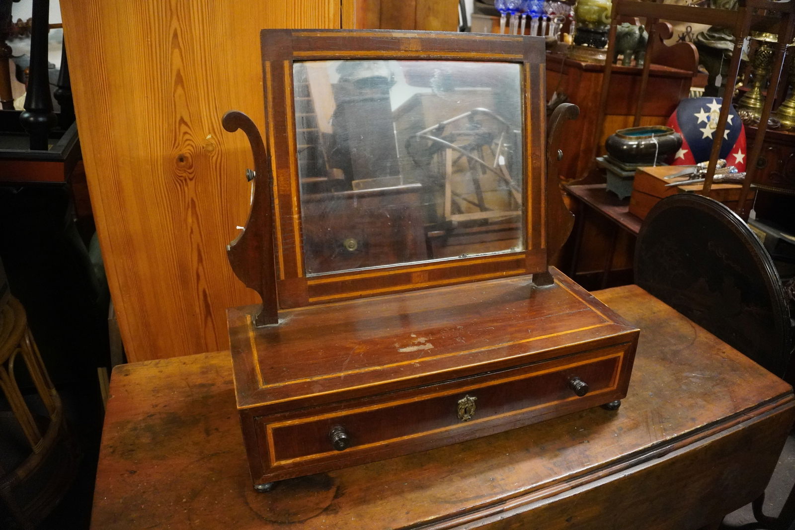 American Inlaid Federal Mahogany Shaving Mirror (1 of 3)