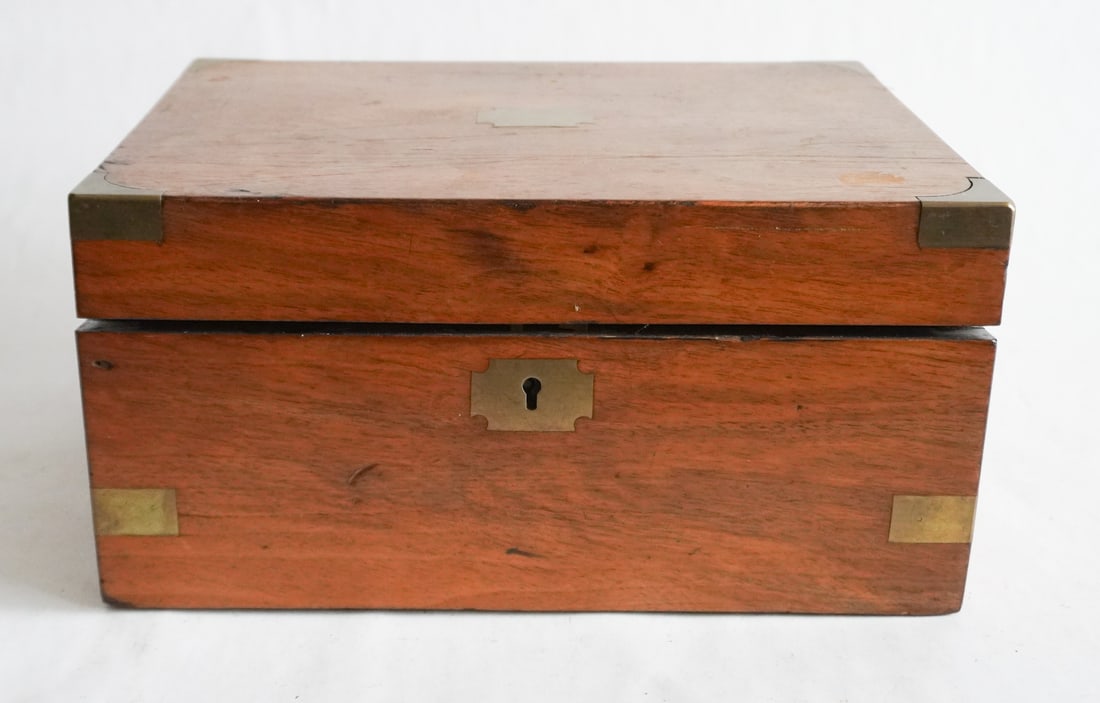 English Regency Figured & Brass Bound Mahogany Writing Slope (1 of 3)