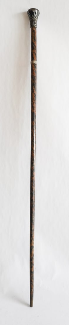 Antique Sterling Silver & Leather Walking Stick (1 of 4)