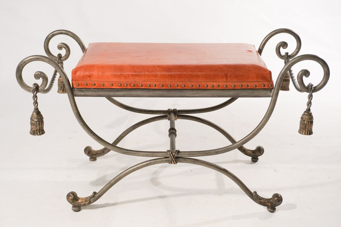 Regency Style Leather & Iron Window Seat or Stool (1 of 2)