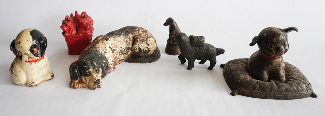 Antique Cast Iron Dog Banks & One Door Stop (1 of 1)