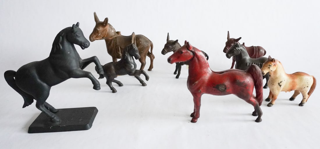 Collection Antique Cast Iron Horse Banks: 19th and early 20th century group of various sizes and forms. Tallest: H7 1/2" Sold from the collection of a South Boston, Virginia Family.