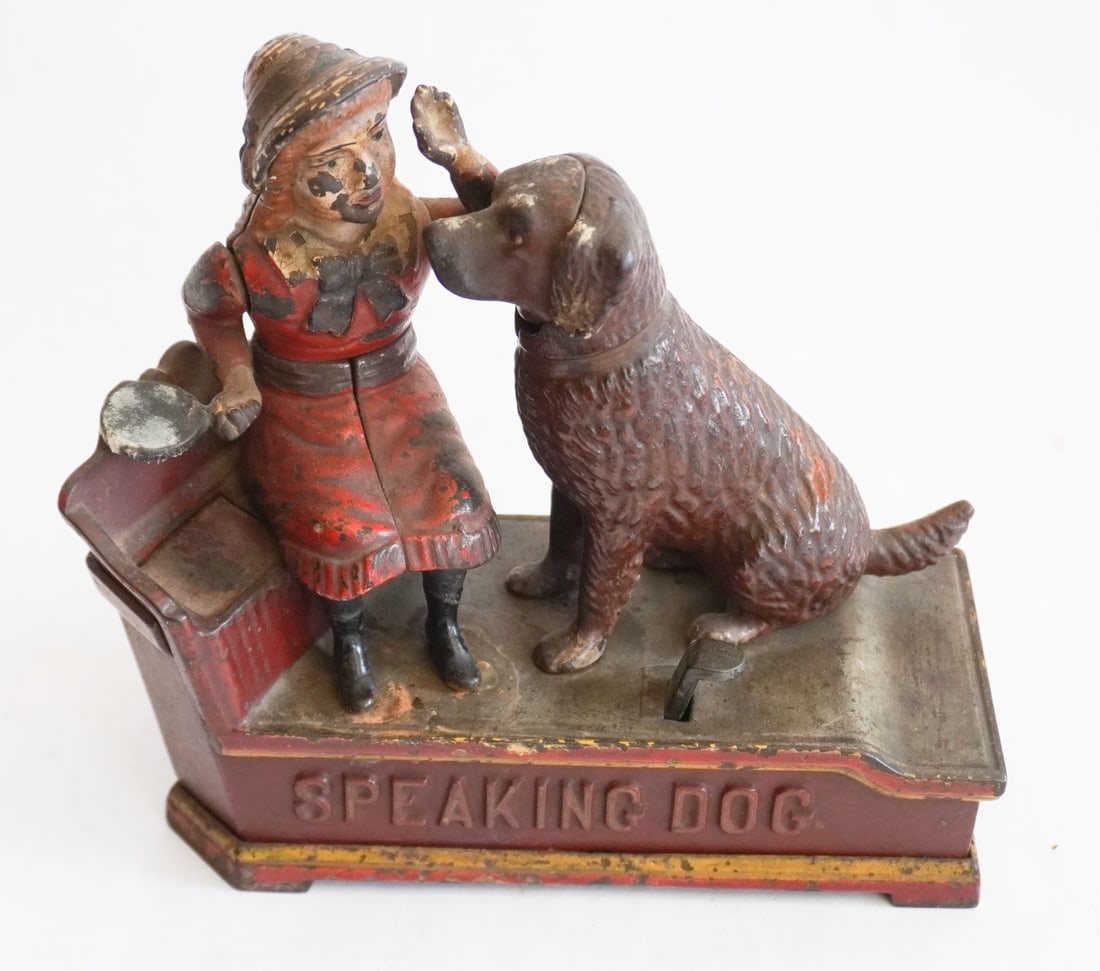 Original Antique CI Mechanical Speaking Dog Bank (1 of 4)