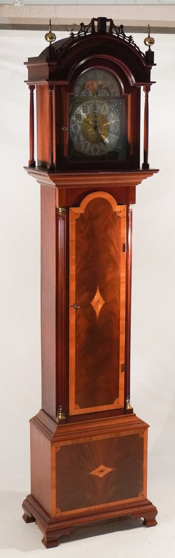 Fine Federal Style Bench Made South Carolina Inlaid Mahogany Tall Clock (1 of 5)