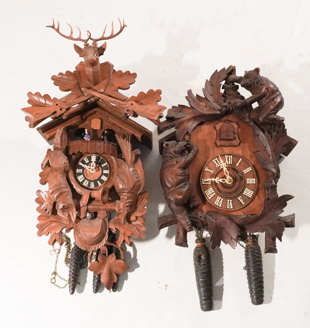 Two Antique Black Forest Walnut Coo Coo Clocks (1 of 3)