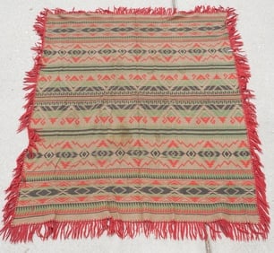 Antique American Beacon Blanket: Early 20th century. Having nice rich colors. Some slight damage at edge and a dime size hole, otherwise nice overall condition. L74" W62" Sold from the collection of the Williams family of Augusta, Ge