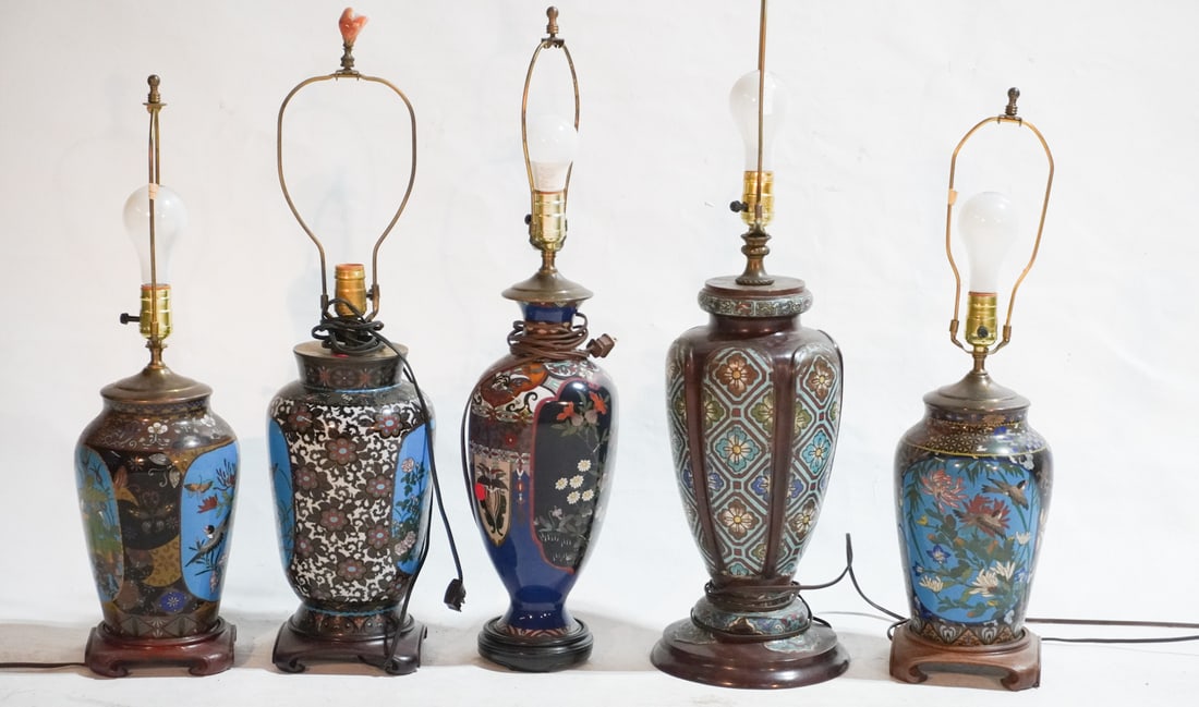 Antique Chinese Cloisonne Enamel Vase Lamps (1 of 2)