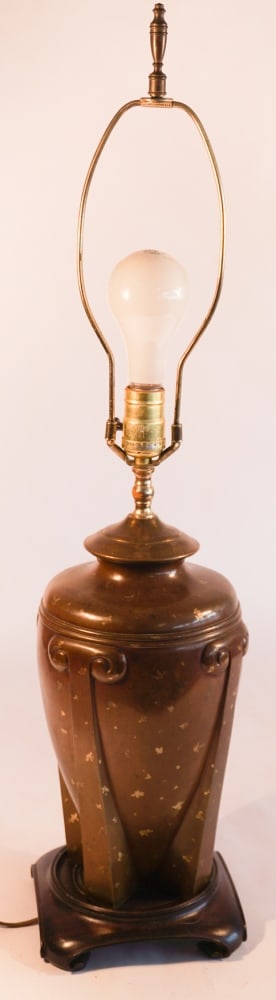 Excellent Japanese Bronze Art Deco Period Urn: Early 20th century. Converted to lamp, having very fine deco form and nice patina throughout. Good overall condition. Urn size: H12" Lamp size: H29 1/2" Sold from the Braford Collection of Natural Bri