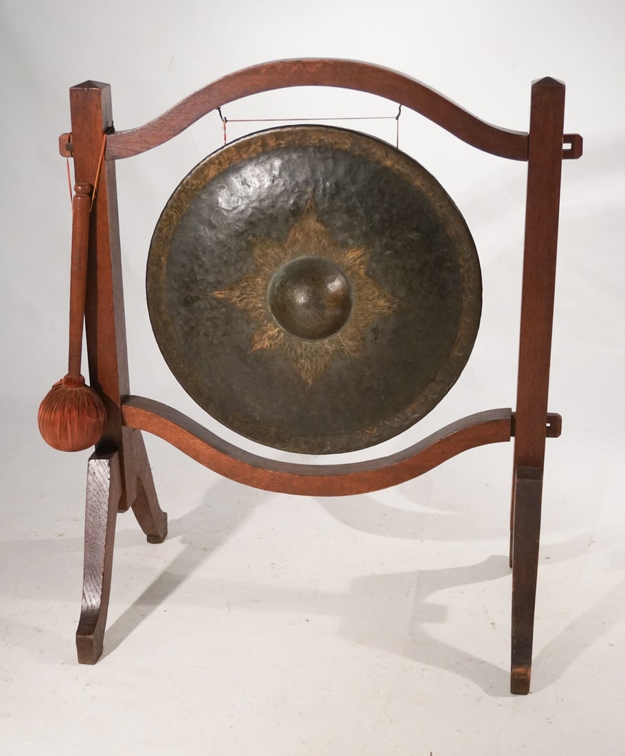 Antique Oriental Bronze & Hardwood Gong (1 of 2)