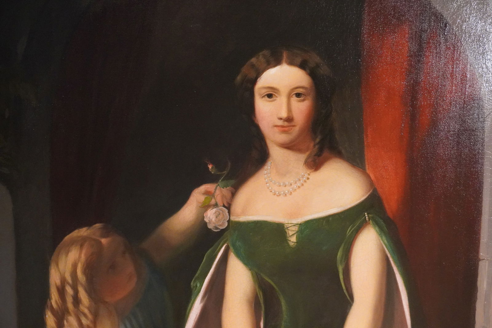 Manner of Thomas Sully: (South Carolina/Pennsylvania/England, 1783-1872) Excellent lifesize portrait of a young woman and child, very likely by Sully. Very nicely rendered, no monogram or signature detected. Subjects are not