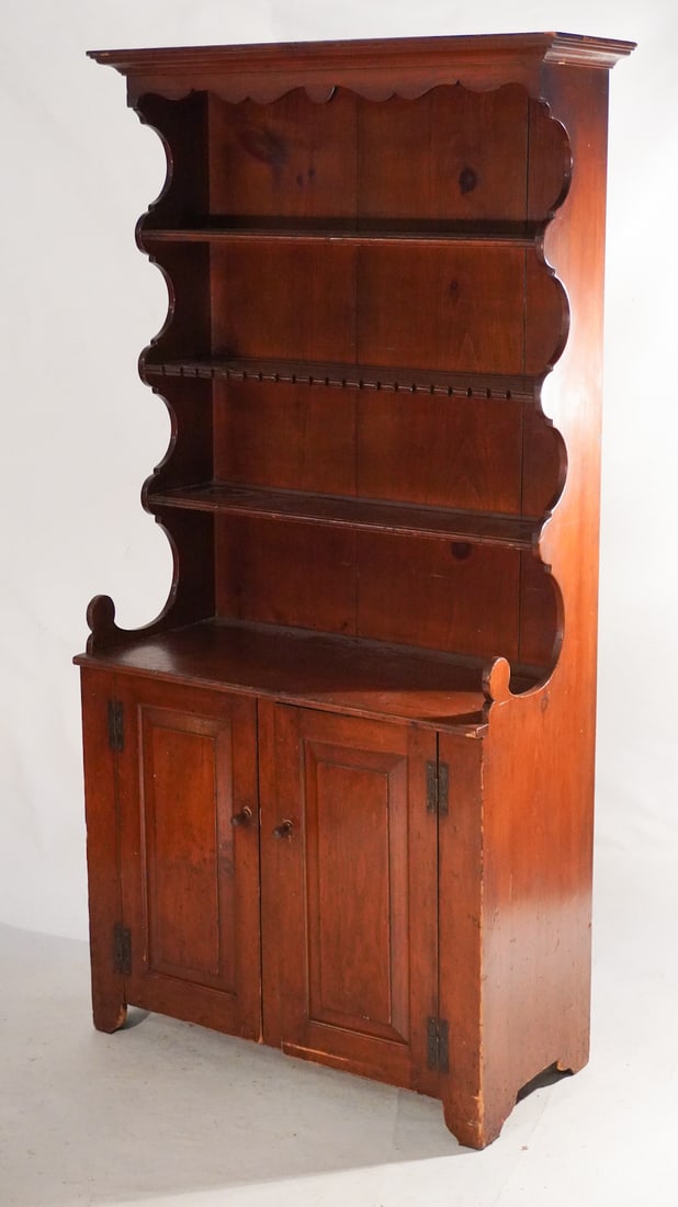 Fine American Country Hepplewhite Pine Step Back Pewter Cupboard (1 of 5)