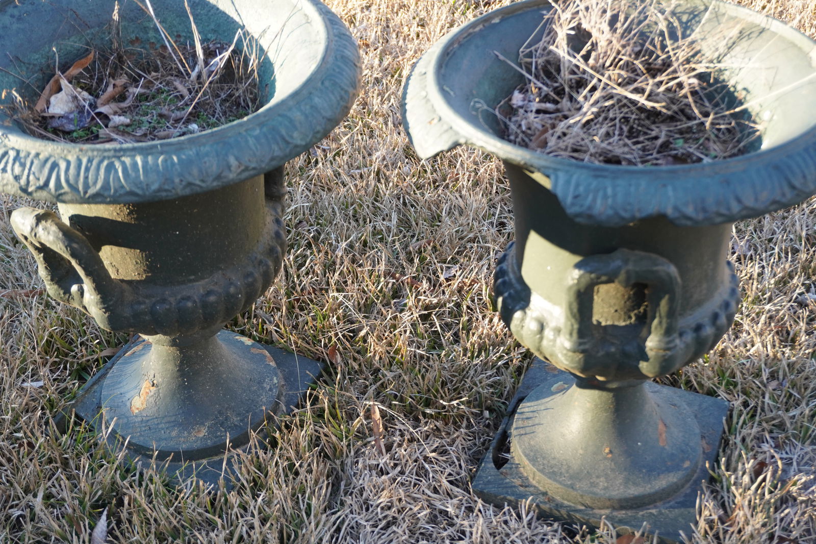 Pair Antique Classical Cast Iron Garden Urns (1 of 2)