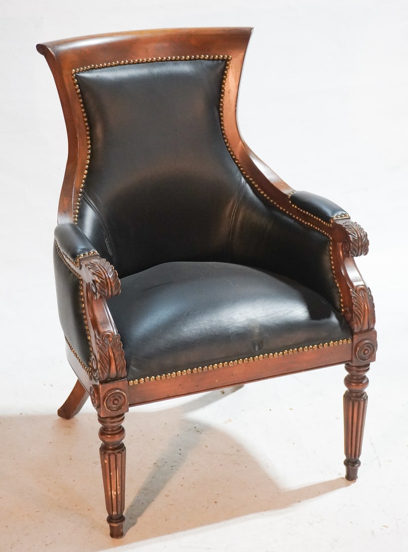 Designer Regency Style Mahogany & Leather Arm (1 of 3)