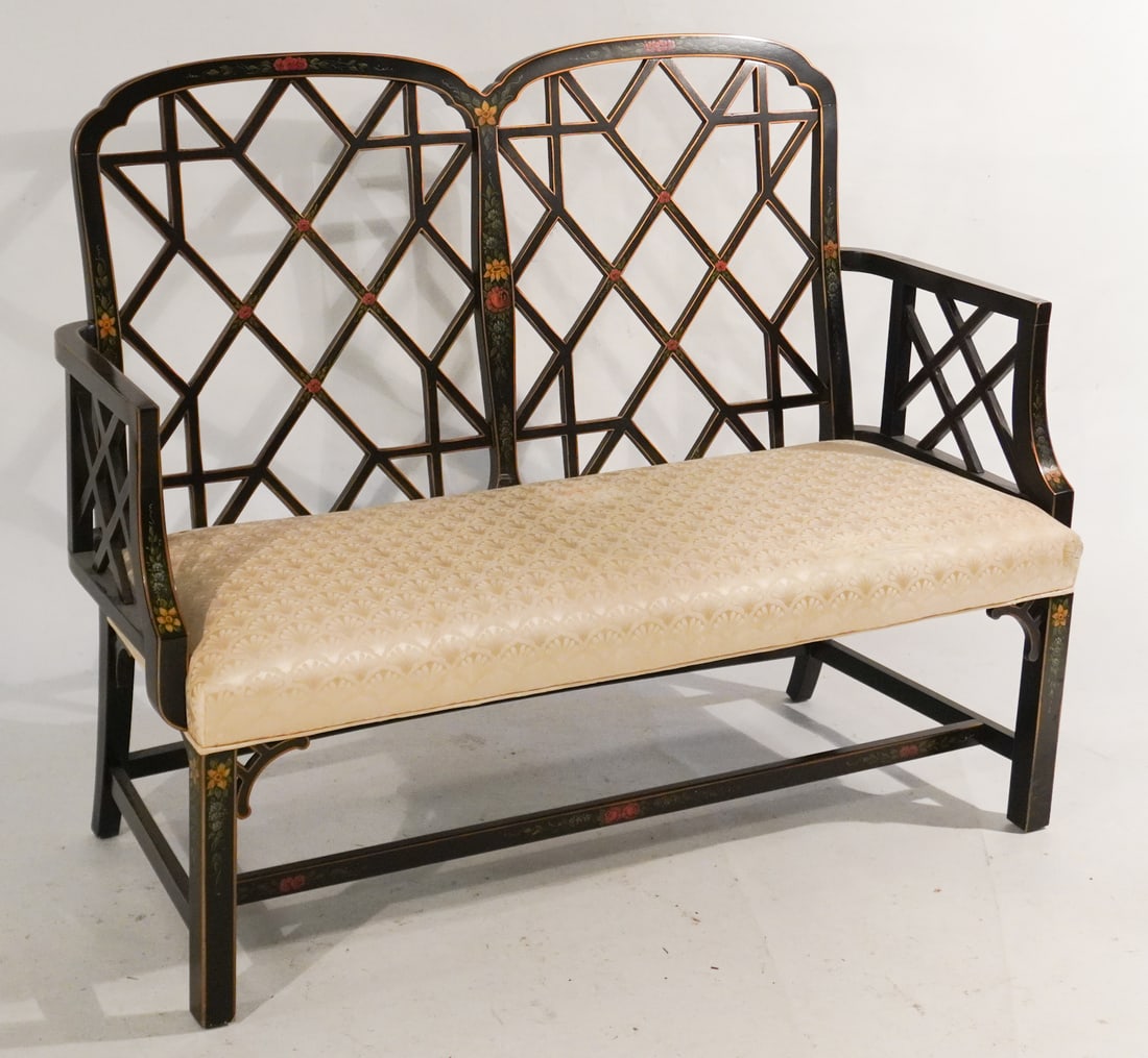 Chippendale Style Chinoiserie Decorated Settee (1 of 3)