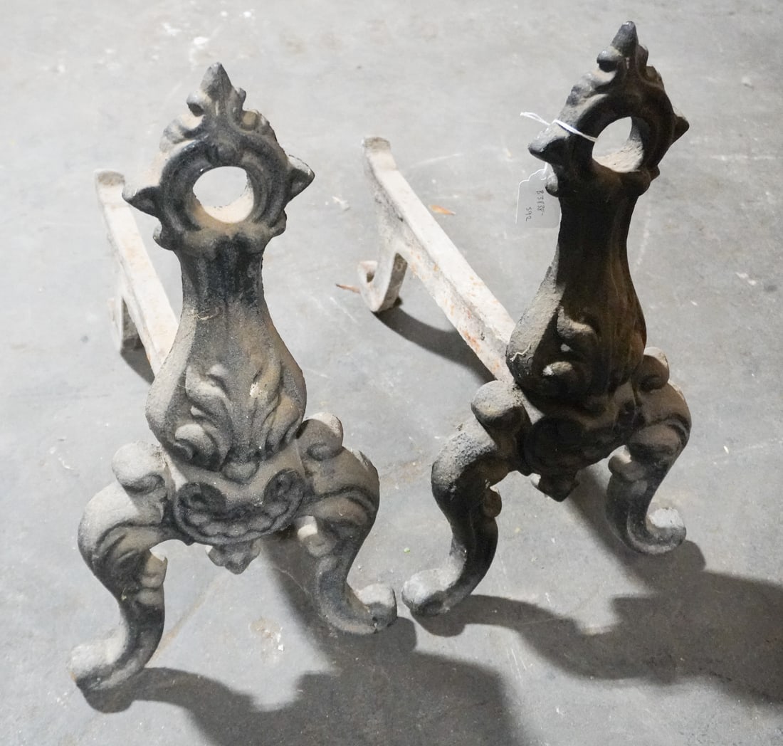 Pair Antique Cast Iron Andirons (1 of 1)