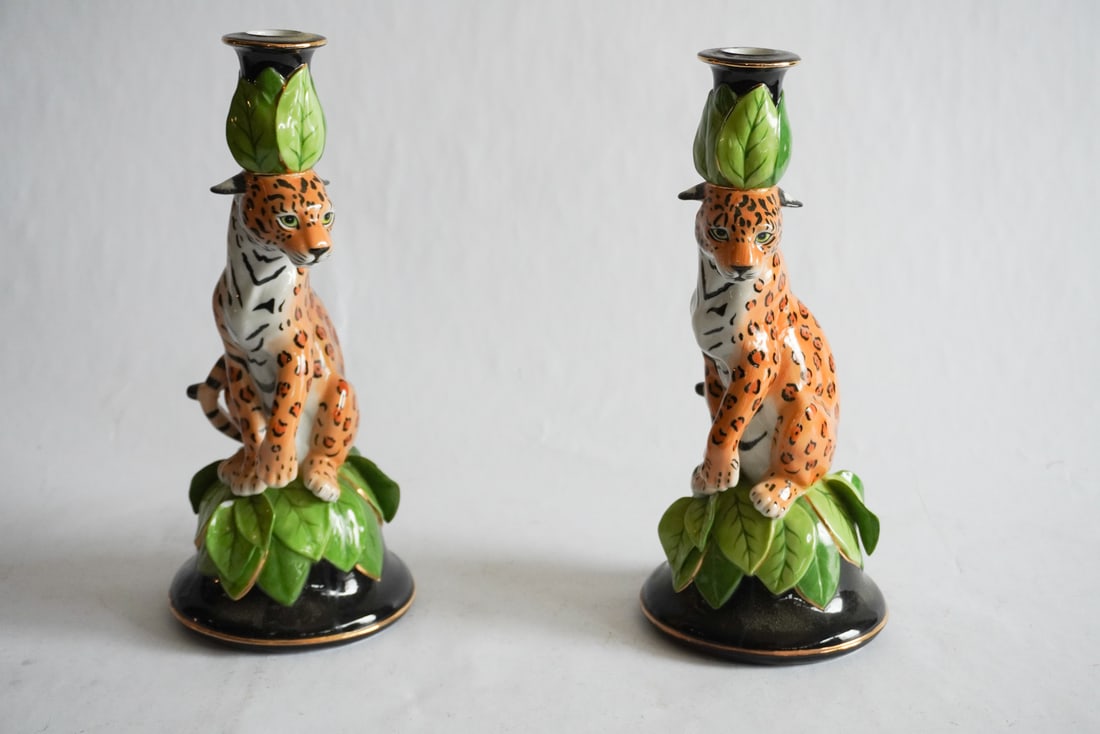 Pair Lynn Chase Figural Jaguar Candlesticks (1 of 3)