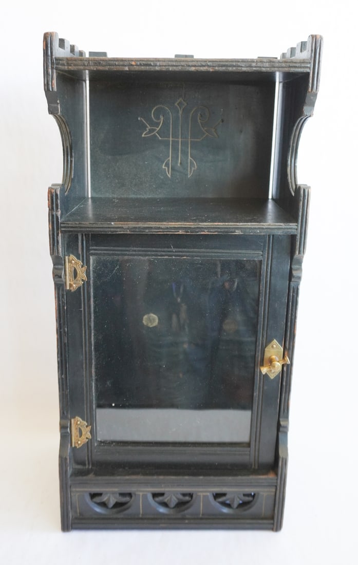 Antique Aesthetic Movement Ebony Hanging Wall Cabinet (1 of 2)