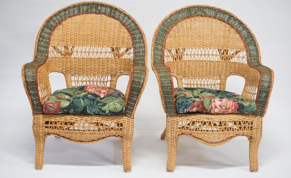 Pair Arts & Crafts Style Woven Wicker Armchairs (1 of 1)