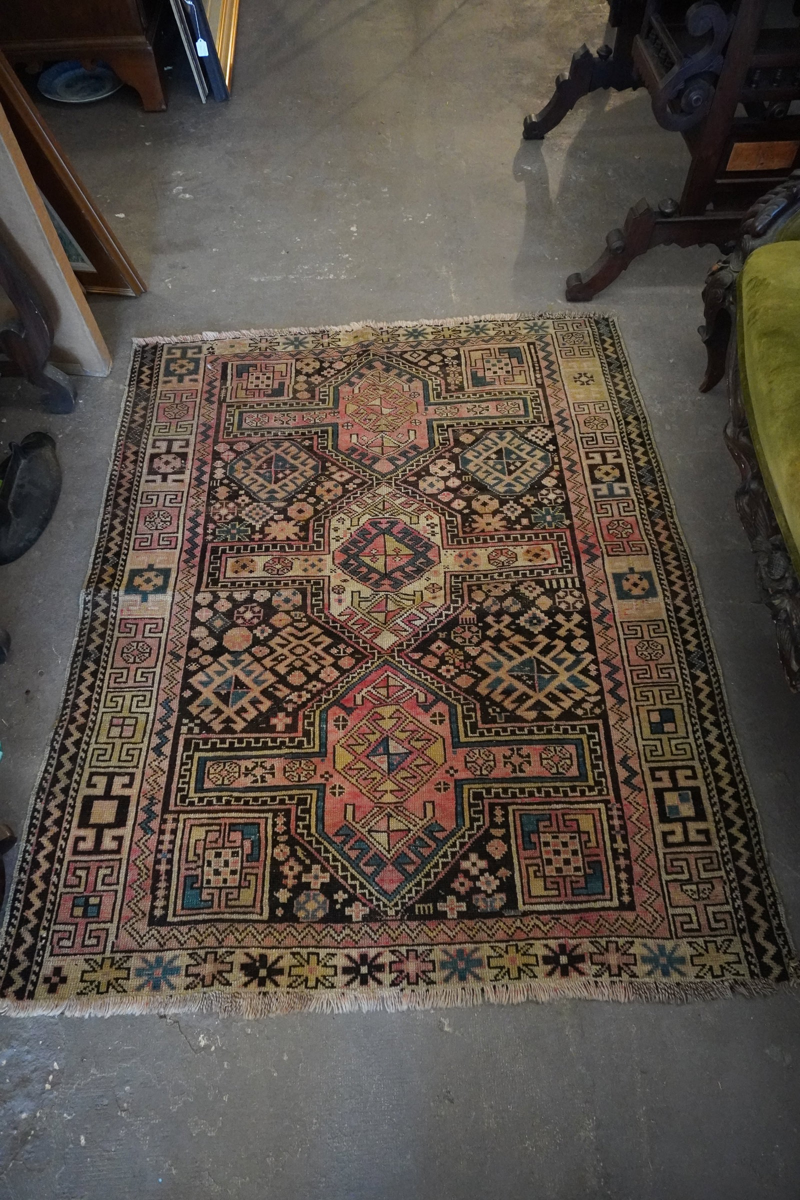 Antique Persian Tribal Carpet: 19th or early 20th century. Having been well cared for and with nice colors throughout. L53" W43 1/2" Sold from the collection of a Charlotte, North Carolina lady.