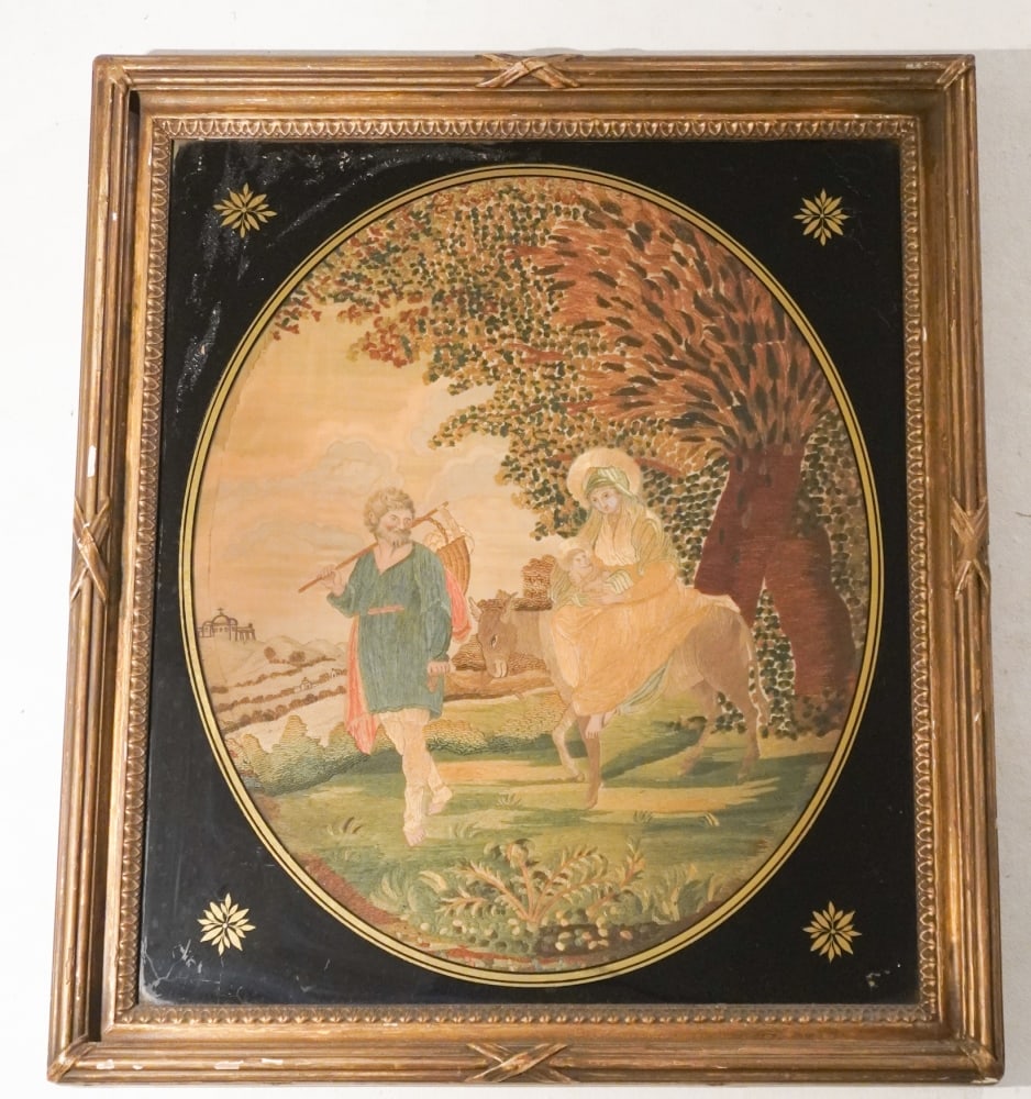 European School 19th Century Neoclassical Needlework & Watercolor Picture (1 of 2)