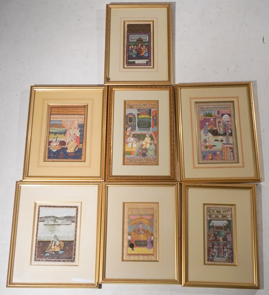 Collection Islamic School: Early to mid 19th century. Group of seven guach works all framed nicely for display. Very well rendered and detailed works. Sight size: H7 3/4" W4 1/4" (without mat and frame) Sold from the Braford Co