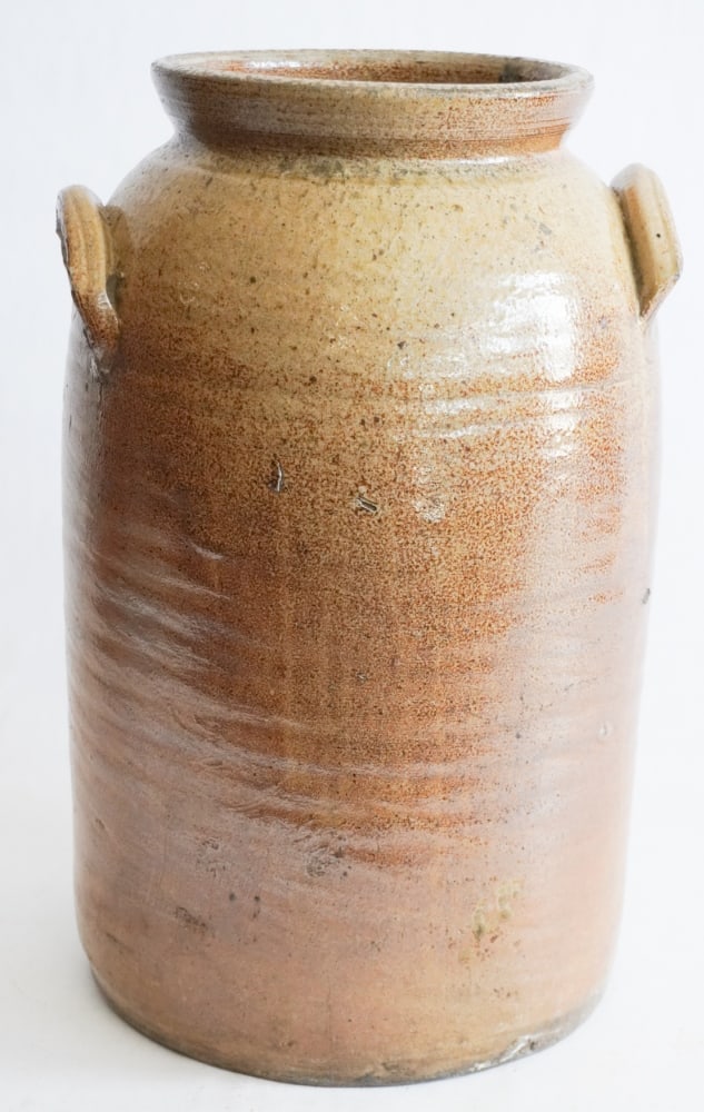 Handsome Southern Stoneware Storage Jar: Circa 1870, likely Upcountry South Carolina, Whelchel Family. Handsome form with nicely sculpted and placed handles. Good overall condition, no restorations. H14"