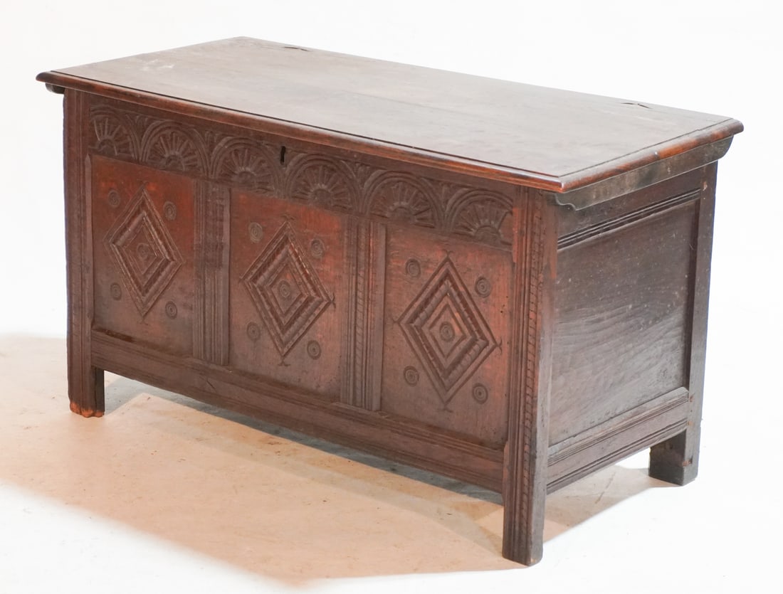 English Jacobean Carved Oak Blanket Chest (1 of 4)