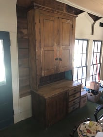 Country Federal Painted Decorated Stepback Cupboard