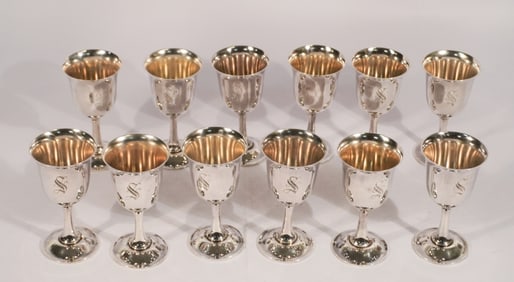 Fine Set German .835 Silver Wine Goblets