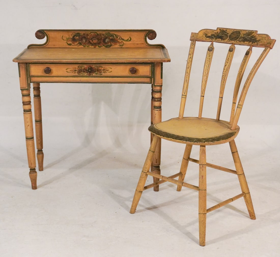 American Fancy Painted Sheraton Desk & Chair (1 of 5)