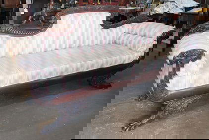 Handsome American Classical Carved & Figured Mahogany Sofa