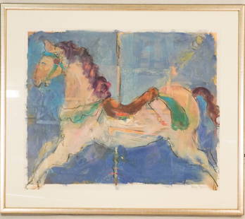 Mary Page Evans: (Virginia, 20th century) Original mixed media work titled, "Faded Horse." Signed lower right. The work retaining its gallery label on verso as well. Framed nicely and in good condition. Sight size: H2