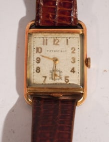 Excellent Tiffany & Company 14k Gold Gentleman's Tank Style Wristwatch