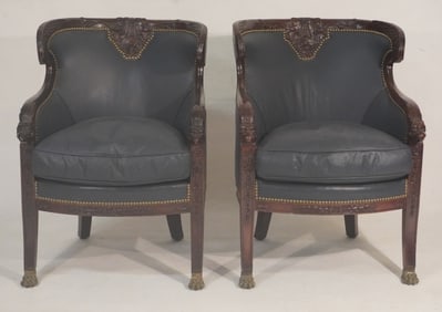 Excellent Pair Russian Neoclassical Carved Rosewood Armchairs