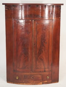 Handsome English George III Figured Mahogany Hanging Corner Cabinet