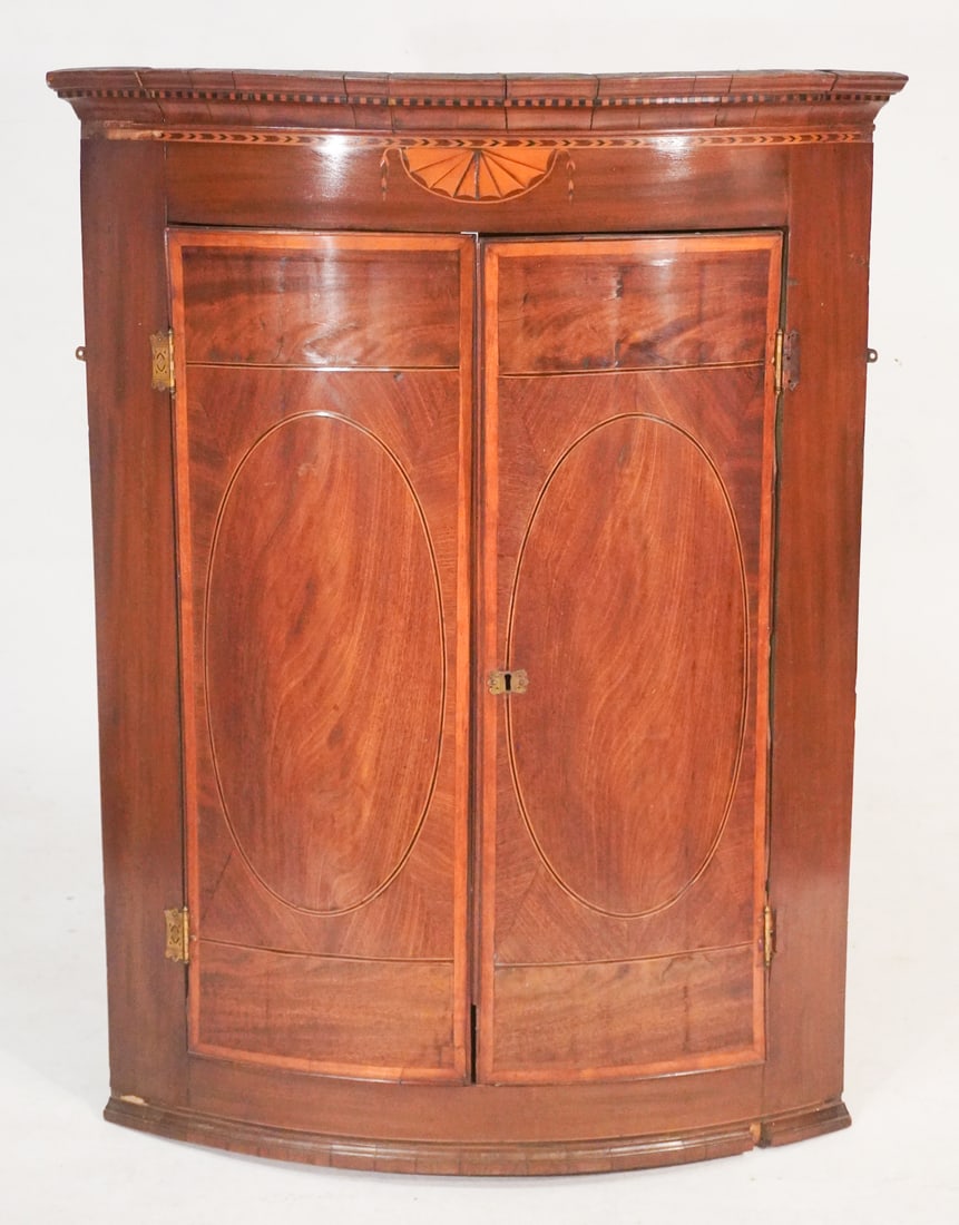 Fine English Georgie III Inlaid & Figured Mahogany Hanging Corner Cabinet (1 of 5)