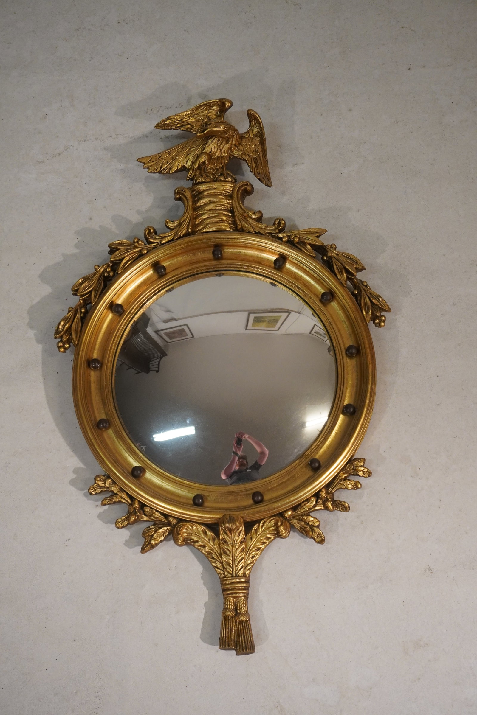 Federal Style Carved & GiltWood Bullseye Mirror (1 of 3)