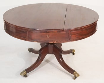 Fine English Regency Mahogany Leather Top Rotating Rent Table