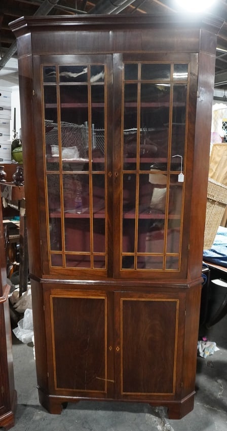 English George III Inlaid Mahogany Corner Cabinet (1 of 3)