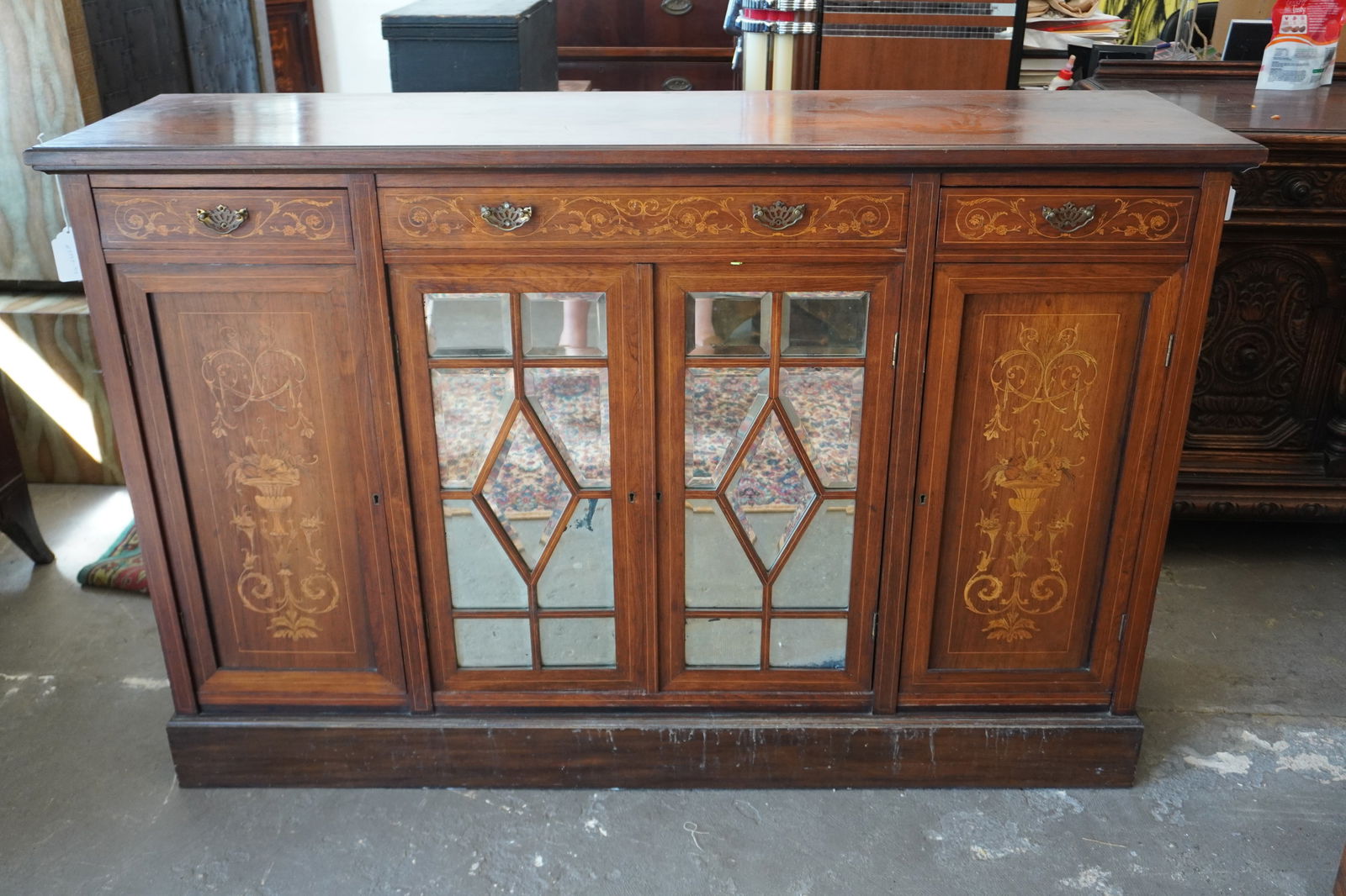 Handsome English Edwardian Inlaid Rosewood Sideboard or Server (1 of 5)
