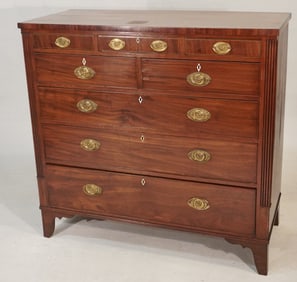 Fine English Regency Figured & Inlaid Mahogany Chest of Drawers