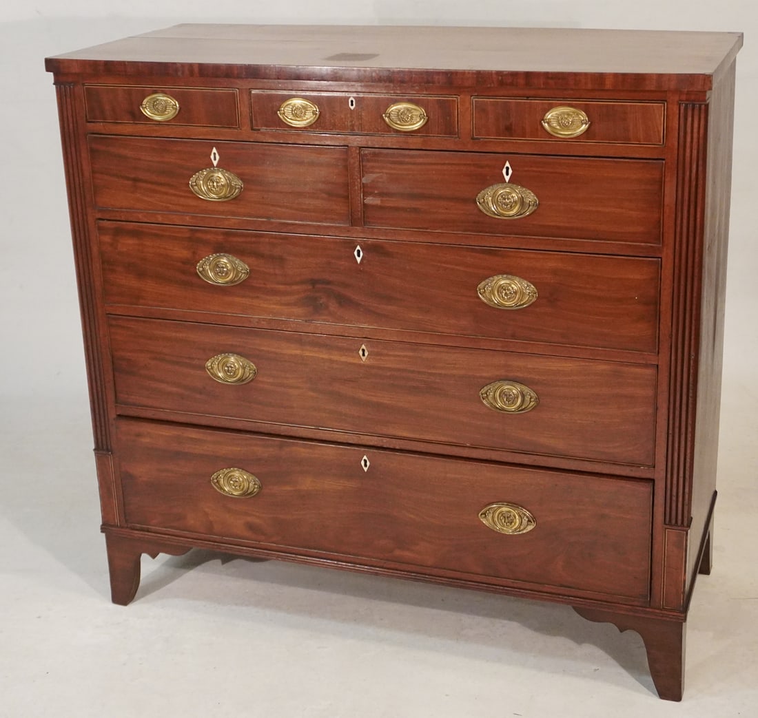 Fine English Regency Figured & Inlaid Mahogany Chest of Drawers (1 of 6)